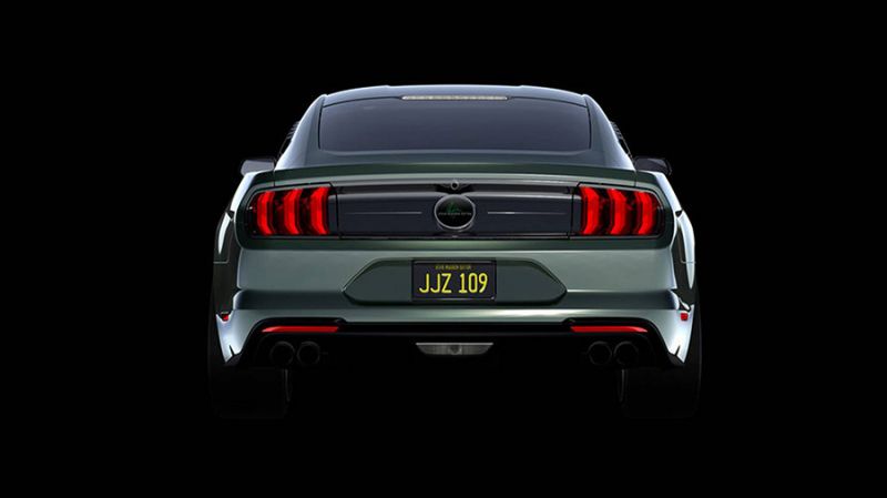 Ford Mustang Bullitt, Steeda által tuningolt verzió, zöld szinben, hátulról.