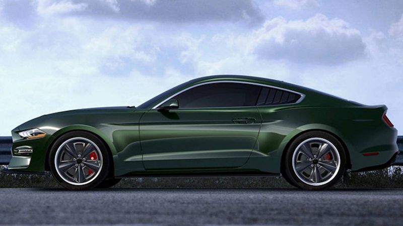 Ford Mustang Bullitt, Steeda által tuningolt verzió, zöld szinben, oldalról.