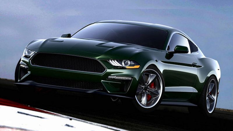 Ford Mustang Bullitt, Steeda által tuningolt verzió, zöld szinben, elölről.